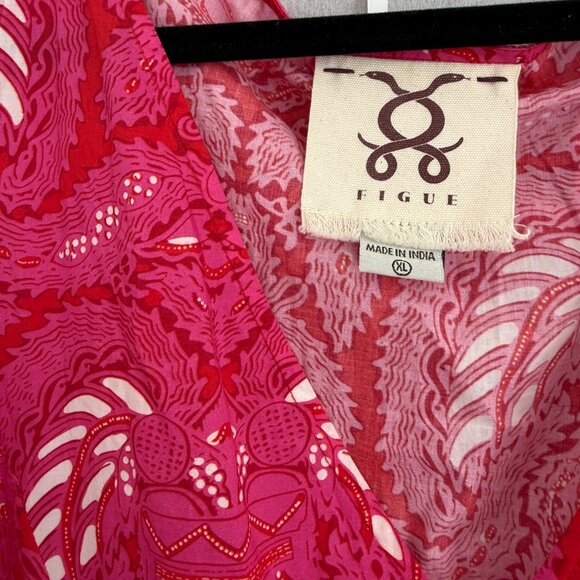 Figue Indira Batik Print Tiered Ruffle Hem Maxi Dress Pink XL - Picture 8 of 9